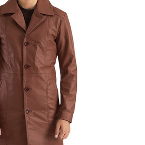 Manteau long d'hiver pour homme en cuir véritable OEM 100% de haute qualité, personnalisé, avec col roulé, style streetwear, coupe-vent - Product Image 4