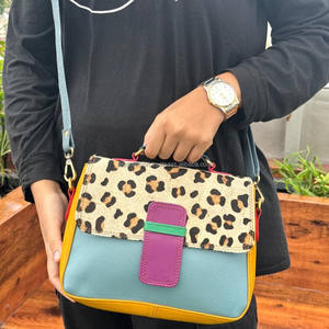 Vrais cheveux sur cuir imprimé Animal cuir recyclé femmes sacs à main à bandoulière coloré polyvalent en cuir véritable poignée supérieure sacs à main - Product Image 2