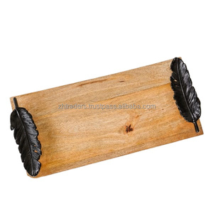 ถาดไม้อะคาเซียทรงสี่เหลี่ยมผืนผ้าสุดสร้างสรรค์ถาดไม้สไตล์นอร์ดิกพร้อมที่จับโลหะ - Product Image 5
