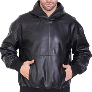 Chaqueta de cuero para hombre, estilo bomber, con capucha, de piel auténtica, informal, estilo urbano, con cremallera, a la moda, al por mayor - Product Image 4