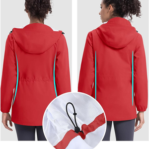 <b>Women's</b> Red Hooded Waterproof Motorcycle <b>Jacket</b> Full Sleeve Regular Length Woven Polyester Winter/Autumn <b>Utility</b> Style - Product Image 3