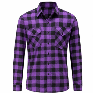 Men's Purple <b>Black</b> Plaid Flannel Shirt Long Sleeve Casual Turn-down Collar 100% Cotton Anti-Wrinkle Autumn Wear - Product Image 3