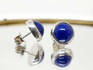 Lapis Lazuli <b>Stud</b> <b>Earrings</b> Sterling Silver Round Cabochon Blue Gemstone Handmade Minimalist Jewelry Women - Product Image 5