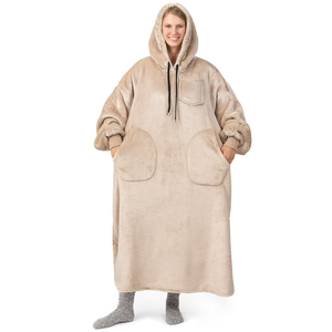 Everglide Corporation Winter Long Oversized Wearable Cotton Blend <b>Sherpa</b> <b>Lined</b> Solid Front Hooded Sweatshirt Pullover <b>Hoodie</b> for - Product Image 2