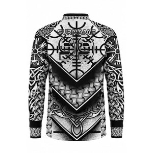 Men's <b>Long</b> <b>Sleeve</b> Crew Neck Sublimated Jersey Black White Norse Viking Pattern Breathable Polyester Sports <b>Top</b> - Product Image 3