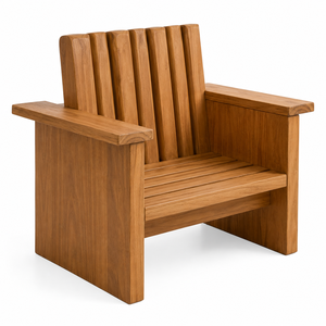 Fauteuil de jardin contemporain en teck massif avec dossier à lattes verticales et accoudoirs larges - Durable et écologique - Product Image 2