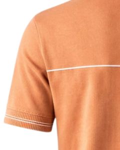Polo Personalizado para Hombre, Color Marrón Camel con Rayas, Manga Corta, Dobladillo Acanalado, Corte Ajustado, Mezcla de Algodón, Casual, Fabricante OEM - Product Image 6