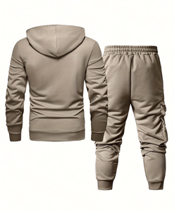 Men's Hooded Sweatshirt Set Casual Solid Color Cargo Pants 2-Piece Tracksuit Winter Wear Breathable 100% Cotton Fleece 380g - Product Image 4