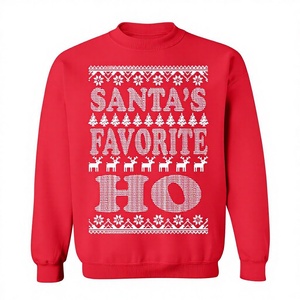 Santa's Favorite Ho Ugly Christmas Sweater Unisex <b>Red</b> Hooded Pullover 100% Cotton Breathable Regular Fit <b>Silk</b> Screen Printed - Product Image 1