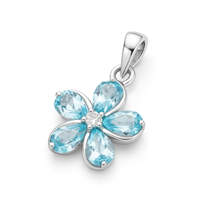 จี้ดอกไม้บลูโทแพซธรรมชาติ 100% หินประดับเงินแท้ชุบโรเดียม ดีไซน์เรียบง่าย ประดับด้วยพลอยสีน้ำเงินธรรมชาติ - Product Image 4