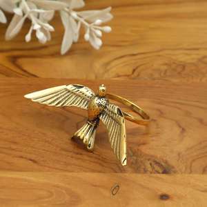 Golden Bird Statement <b>Ring</b> <b>Adjustable</b> Sparrow Minimalist Nature Jewelry Bohemian Handmade for women - Product Image 1