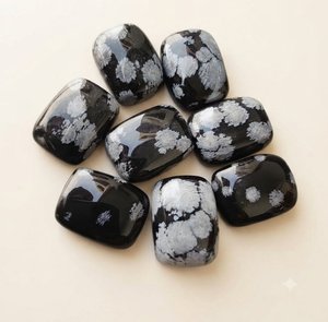 Natural Snowflake Obsidian <b>Long</b> <b>Cushion</b> Shape Cabochon Loose Gemstone For Jewelry Making - Product Image 3