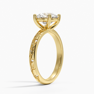 แหวนเพชรเม็ดเดี่ยวระดับพรีเมียมพร้อมรายละเอียดแกะสลักในทองคำขาว 14K - Product Image 4