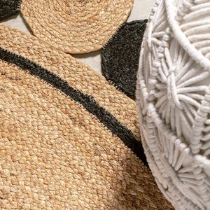 Natural Jute <b>Round</b> Area Rug Black Border Circle Design Hand Braided Floor <b>Carpet</b> Handmade Boho Living Room Bedroom Rug - Product Image 5