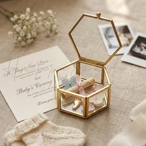 Caja de Joyería Hexagonal Vintage de Cristal con Marco de Latón, Organizador Ecológico para Guardar Joyas, Anillos, Aretes, Decoración para el Hogar - Product Image 1