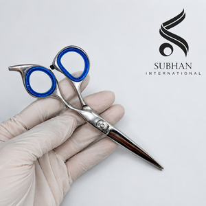 Hair Cutting Scissors Stainless Steel Blue Handle Manual Hair Care Tools High Quality for Professional Stylists Handle Design - Product Image 3
