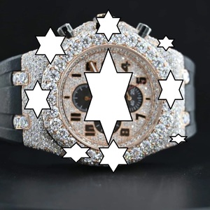 Men's Luxury Mechanical Watch With Diamond Bezel Silicone Band <b>Chronograph</b> White Gold Case Sapphire Crystal Dial - Product Image 3