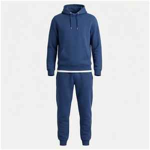 Ensemble de survêtement bleu à capuche pour homme, manches longues, couleur unie, décontracté, respirant, coupe régulière, pour l'automne, avec poches latérales - Product Image 1