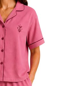 Customized Rose Pink Women Pajama Set Short Sleeve Button Down Nightwear Soft Breathable Summer Sleepwear Casual Lounge Set - Product Image 4