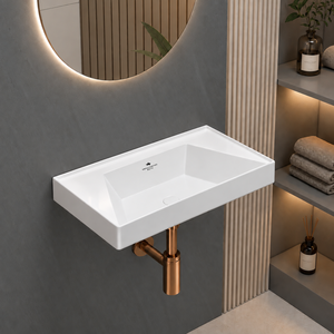 Lavabo mural rectangulaire moderne en céramique, avec robinet monotrou, capacité 12L, facile à nettoyer, écologique, pour hôpitaux et hôtels, blanc - Product Image 2