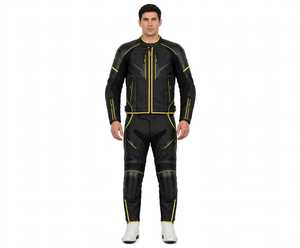 Combinaison de moto en cuir noir et orange unisexe, veste et pantalon coupe-vent, ensemble de protection pour la conduite - Product Image 6