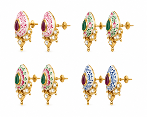 Luxury Hand Painted Meenakari <b>Stud</b> <b>Earrings</b> 18k Gold Plated Natural Emerald Ruby Polki Kundan Enamel <b>Earrings</b> Traditional <b>Fine</b> - Product Image 2