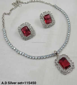 Juego de Joyería Nupcial Étnica Americana Clásica con Diamantes, Collar y Aretes de Dos Piezas para Boda y Fiesta, Plateado - Product Image 6