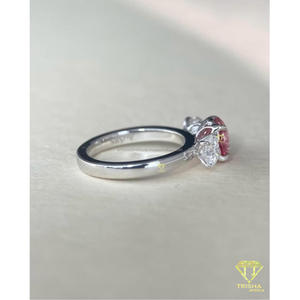 Pink Moissanite Three Stone <b>Ring</b> With Round Center Stone Sterling <b>Silver</b> Engagement Wedding Jewelry Elegant Gift For Women Style - Product Image 2