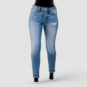 Jeans de Mezclilla Ajustados de Cintura Alta para Mujer, Color Sólido, Desgastados, Estilo Casual, para Primavera - Product Image 2