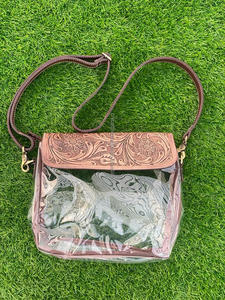 Nuevos bolsos de estadio transparentes de cuero labrado pintados a mano con estilo occidental, bolsos cruzados transparentes de concierto de cuero labrado genuino únicos - Product Image 3