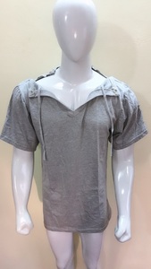 Unisex Dual Shoulder & Side Access <b>Post</b> Surgery & Rehab 100% Cotton Men Casual Blank Solid Jersey 220g Short Sleeve Snap Shirts - Product Image 5