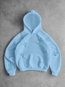 Sweat-shirt à capuche oversize pour femme, bleu ciel, embossé, en molleton doux, décontracté, pour tous les jours, mode hiver - Product Image 6