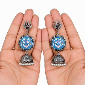 Wholesale Oxidized Silver Hand Painted Dangle Earring Bollywood Jhumka | Direct Factory Manufacturer | Premium Quality | Hot - Product Image 3