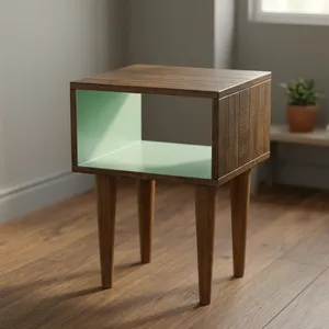 Mesa de Noche Rústica de Madera con Estante Abierto y Patas Altas Cónicas para Dormitorio - Product Image 2