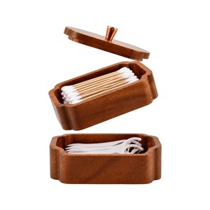 Boîte de rangement en bois naturel pour coton-tiges, pot de pharmacie en bois pour salle de bain, distributeur pour décoration de coiffeuse, vente en gros - Product Image 1