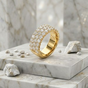 2.30 CTW Lab Grown E Color Brilliant Cut Diamond Triple Row Pave Set IGI Certified Luxury <b>Statement</b> <b>Ring</b> 10K Gold Engagement - Product Image 2