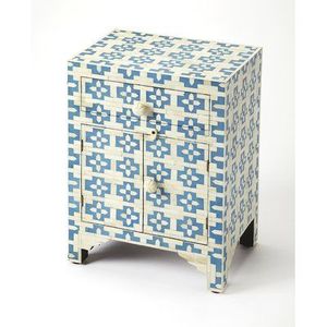 Mesita de noche decorativa con incrustaciones de hueso, diseño moderno hecho a mano y solución funcional de almacenamiento para el dormitorio - Product Image 1