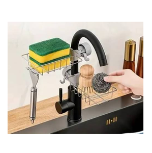 Double Tier Wire Sink <b>Rack</b> Hook Type Detachable <b>Storage</b> Holder for <b>Kitchen</b> Sponge Scouring Pad Minimalist Design - Product Image 1