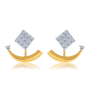 14K Yellow Gold <b>Diamond</b> Stud <b>Earrings</b> Curved Crescent Design <b>Square</b> Cluster Lab-grown <b>Diamonds</b> Fine Jewelry for Women - Product Image 1