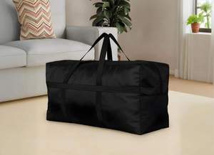 Sac de voyage pliable extra large en Oxford noir avec fermetures éclair et poignées pour les voyages et la maison - Product Image 4