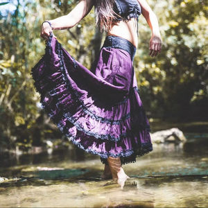 Falda Maxi Bohemia con Bolsillos para Mujer, Falda Larga Fluida con Dobladillo de Encaje para Festival, Baile, Playa, Verano - Product Image 1