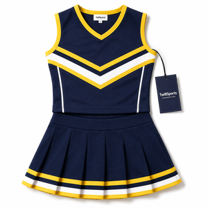 Uniformes de danse de cheerleading pour filles, imprimés par transfert thermique, avec crop top et short longs, service OEM en gros - Product Image 2