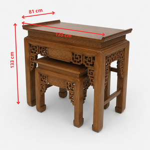 Mesa de Altar Rectangular de Madera Maciza Tam Viet A08 Sindora, de un Solo Nivel, con Diseño de Loto Grabado, Reutilizable, para Culto Familiar y Ancestral - Product Image 1