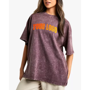 T-shirts pour femmes à épaules tombantes personnalisés OEM, streetwear de haute qualité, t-shirt vintage surdimensionné en coton pour femmes - Product Image 1