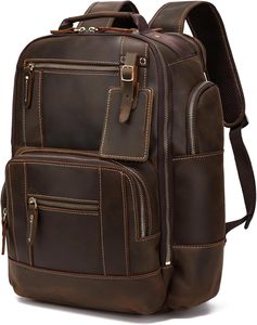 OEM Custom Men Vintage Leather Laptop <b>Backpack</b> 24L Hiking Travel <b>Backpack</b> - Product Image 1