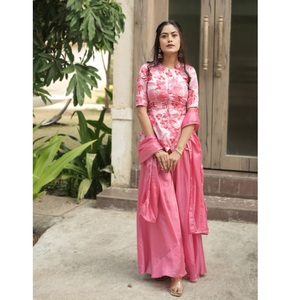 Top Quality Soft <b>Silk</b> Palazzo Suit for Women Daily Wear Comfortable Fit Casual <b>Kurta</b> Set Wholesale Supplier India - Product Image 1