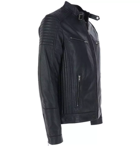 Veste moto décontractée en PU noir pour homme, col roulé, fermeture éclair, coupe ajustée, style hiver - Product Image 5