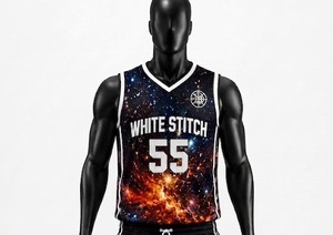 Ensemble de maillot de basket sans manches pour homme White Stitch, imprimé galaxie, impression numérique 55, débardeur et short, coupe classique, respirant - Product Image 2