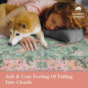 Alfombra Botanical Birds 5x7 Grande, Vintage, Lavable, Estilo Boho Verde, para Dormitorio, Comedor, Sala de Estar o C - Product Image 4