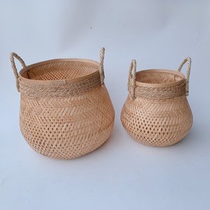 Handwoven Bamboo Storage <b>Basket</b> Set With Handles Natural <b>Wicker</b> Organizer <b>Basket</b> Eco Friendly Home Storage <b>Basket</b> - Product Image 1